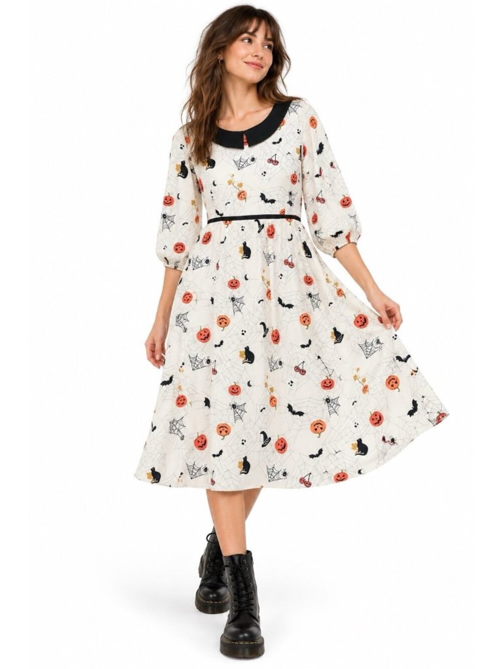 HALLOWEEN MIDI DRESS jack o lantern pumpkin XL novelty black cat spooky season